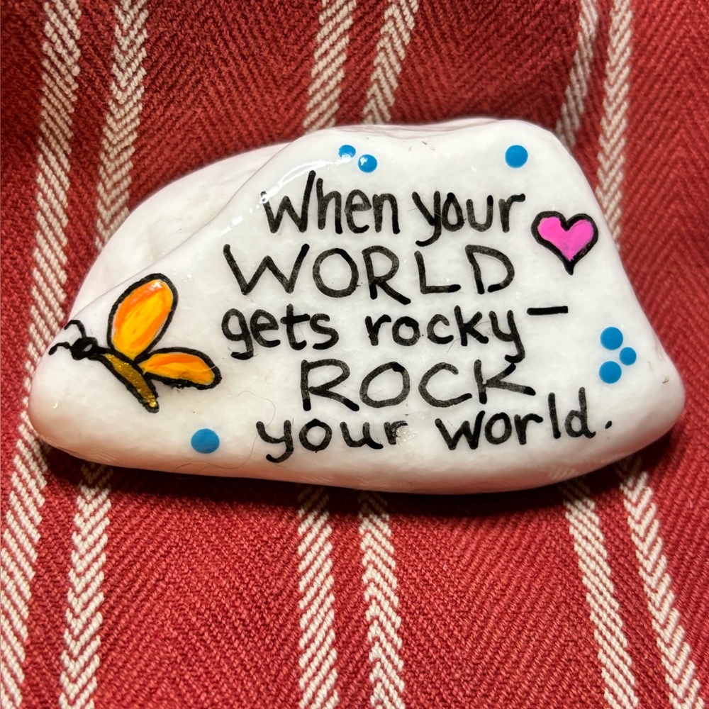 Inspirational White Decorative Rock with Butterfly and Heart